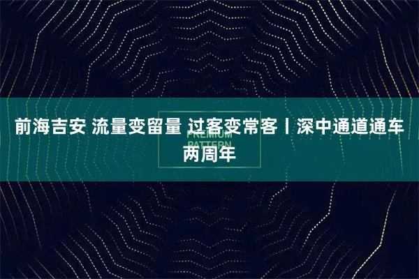 前海吉安 流量变留量 过客变常客丨深中通道通车两周年